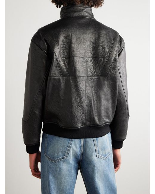 Saint Laurent Black Teddy Panelled Full-grain Leather Blouson Jacket for men