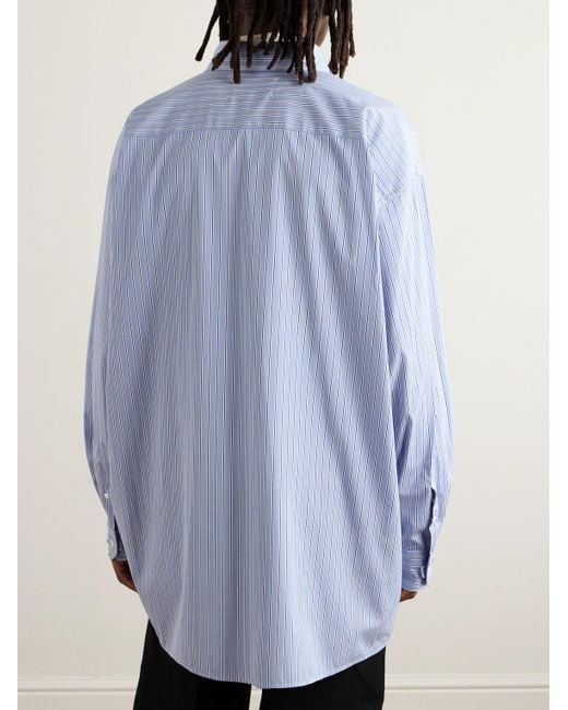 Maison Margiela Blue Oversized Button-Down Collar Striped Cotton Oxford Shirt for men