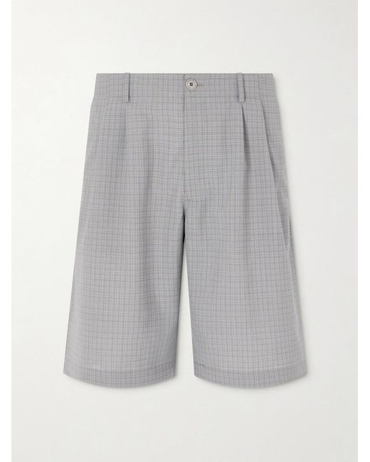 Our Legacy Gray Ponte Straight-leg Pleated Checked Grain De Poudre Shorts for men