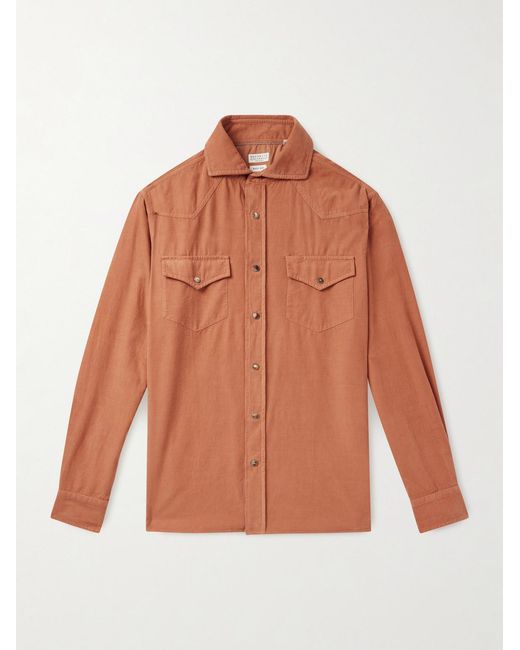 Brunello Cucinelli Orange Cotton-corduroy Western Shirt for men