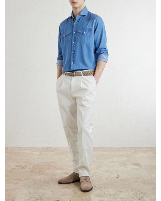 Brunello Cucinelli Blue Denim Shirt for men