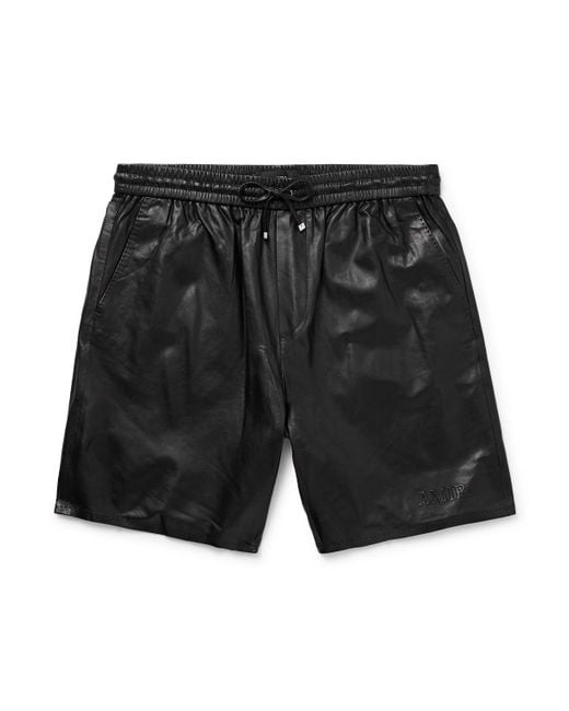 Amiri Black Straight-Leg Logo-Embossed Leather Drawstring Shorts for men
