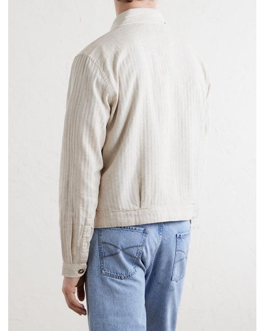 Oliver Spencer Natural Witley Striped Cotton And Linen-Blend Jacket for men