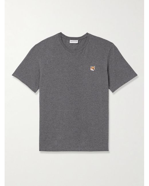 Maison Kitsuné Gray Logo-appliquéd Mélange Cotton-jersey T-shirt for men