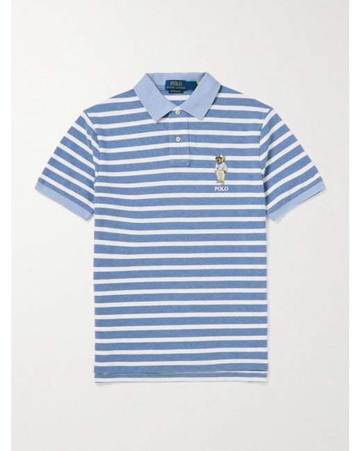 Polo Ralph Lauren Blue Slim-fit Logo-embroidered Striped Cotton-piqué Polo Shirt for men