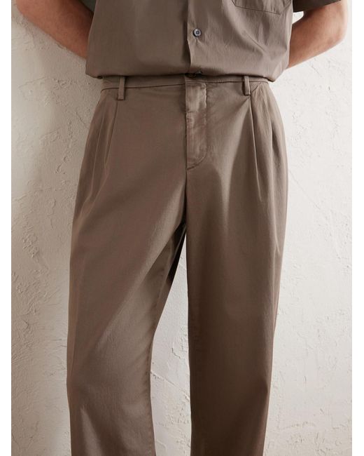 Canali Brown Straight-Leg Pleated Cotton-Blend Gabardine Trousers for men