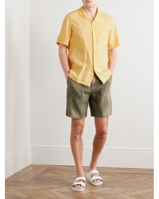 Portuguese Flannel Yellow Camp-Collar Linen Shirt for men