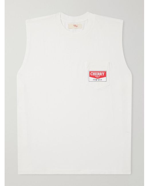 CHERRY LA White Logo-Printed Distressed Cotton-Jersey Tank Top for men