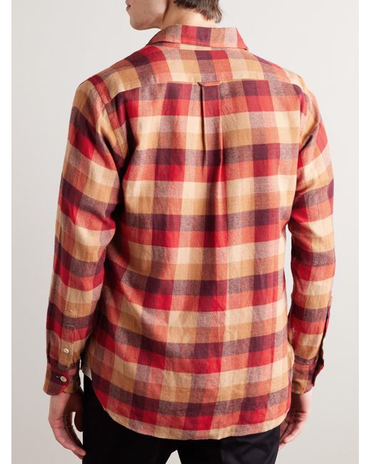 Camicia in cotone madras a quadri di Drake's in Red da Uomo