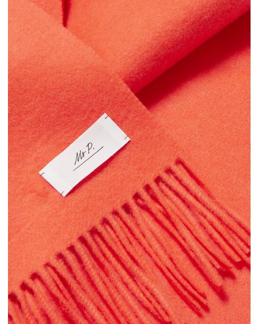 Logo-Appliquéd Fringed Cashmere Scarf di Mr P. in Red da Uomo