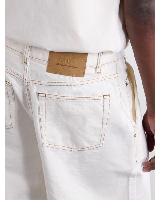 AMI White Wide-Leg Denim Shorts for men
