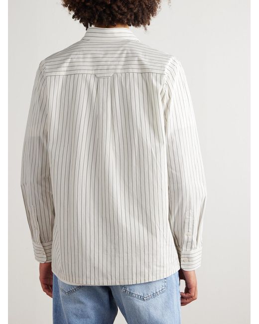 NN07 White Colby 50009 Striped Organic Cotton-Poplin Shirt for men