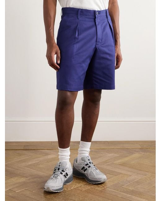 Straight-Leg Pleated Cotton-Twill Shorts di (w)taps in Blue da Uomo
