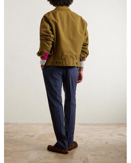Canali Blue Tapered Linen And Wool-Blend Twill Suit Trousers for men