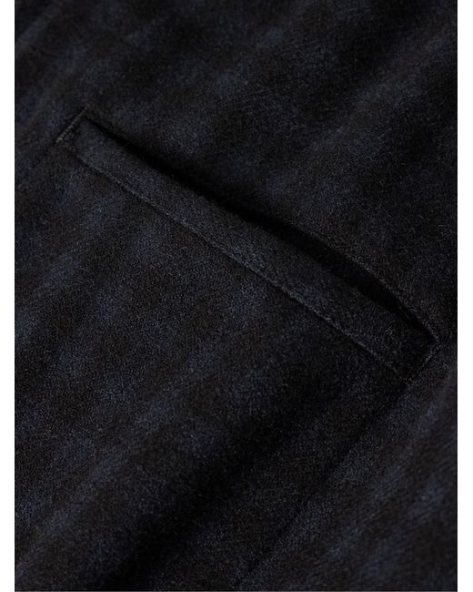 Randy's Garments Blue Cotton-Corduroy Trimmed Checked Melton Wool Bomber Jacket for men