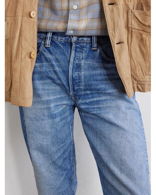 Fullcount Blue Dartford 1341-1101 Straight-Leg Distressed Selvedge Jeans for men