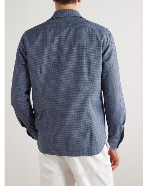 Boglioli Blue David Checked Cotton-Blend Overshirt for men