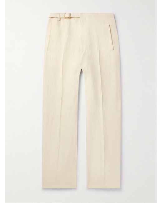 Zegna Natural Calcare Straight-leg Belted Oasi Linen Trousers for men