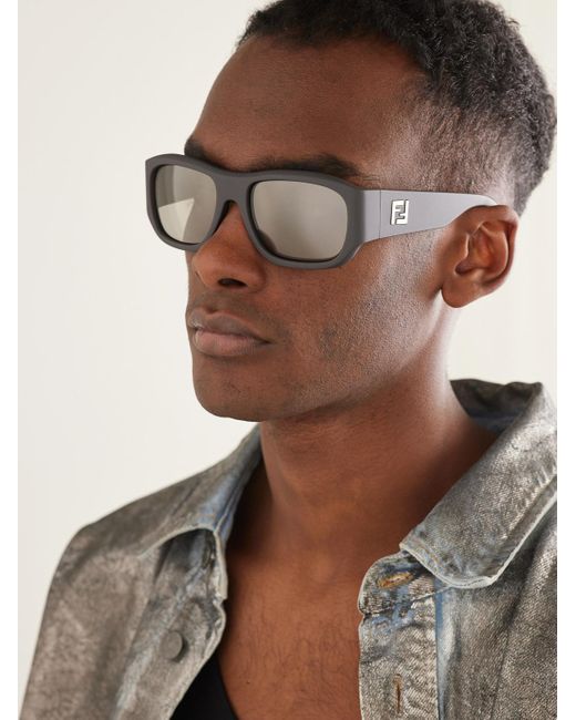 Fendi Black Ff Rectangular-frame Acetate Sunglasses for men
