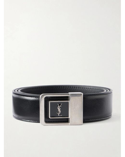 Saint Laurent Black 3cm Logo-embellished Leather Belt for men