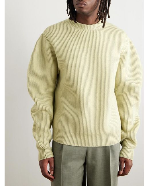 Jil Sander Natural Ribbed Boiled-Wool Sweater for men