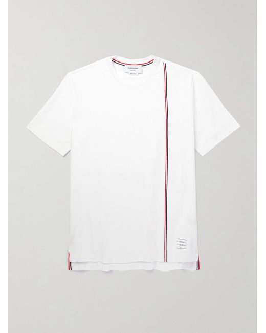Thom Browne White Logo-appliquéd Striped Cotton-jersey T-shirt for men