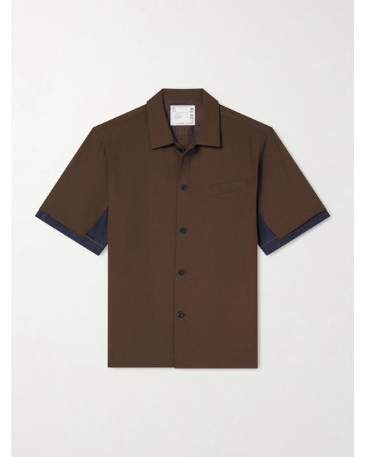 Sacai Brown Denim-trimmed Woven Shirt for men