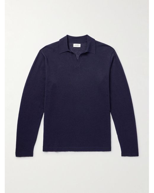 Hartford Pullover aus einer Woll-Leinenmischung mit Polokragen in Blue für Herren
