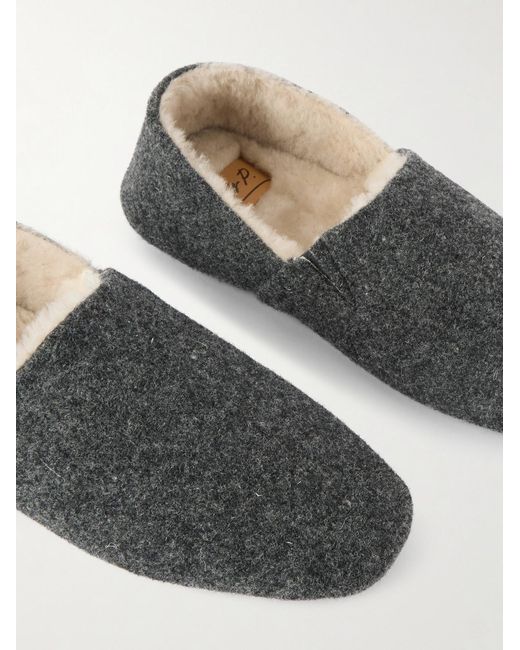 Mr P. Gray Shearling-Lined Woven Slippers for men
