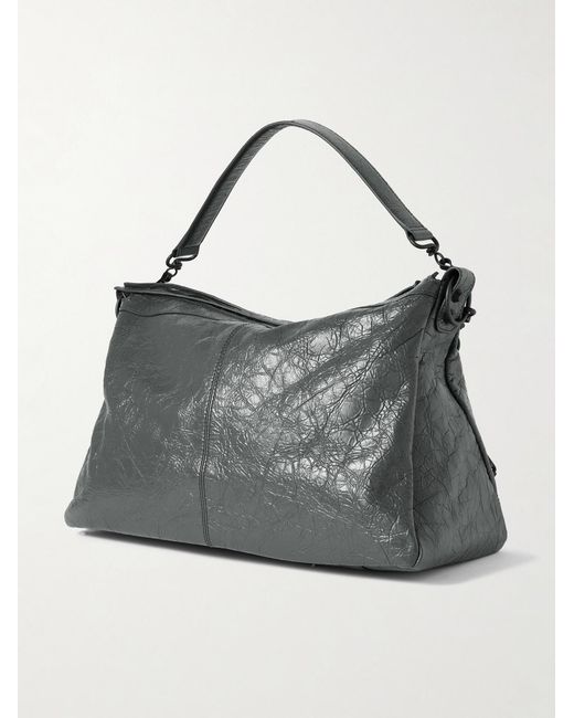 Balenciaga Gray Le City Moto Medium Embellished Crinkled-leather Messenger Bag for men