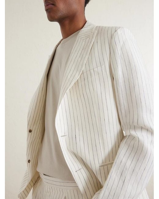 Mr P. White Pinstriped Linen Suit Jacket for men