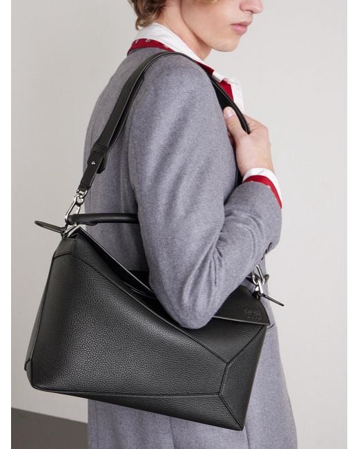 Loewe Black Puzzle Edge Large Logo-Debossed Full-Grain Leather Messenger Bag for men