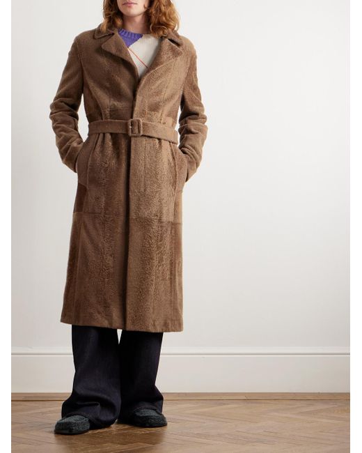 Cappotto in shearling con cintura di Loewe in Brown da Uomo