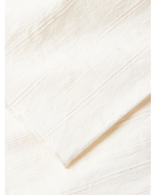 Miles Leon Natural Brazee Striped Tumbled Cotton And Linen-blend Scarf for men