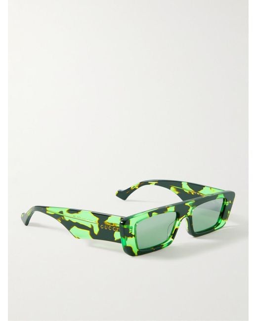 Gucci Green Rectangle-frame Tortoiseshell Recycled-acetate Sunglasses for men