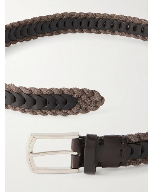 Brunello Cucinelli Brown 3Cm Leather-Trimmed Braided Cotton And Linen-Blend Belt for men