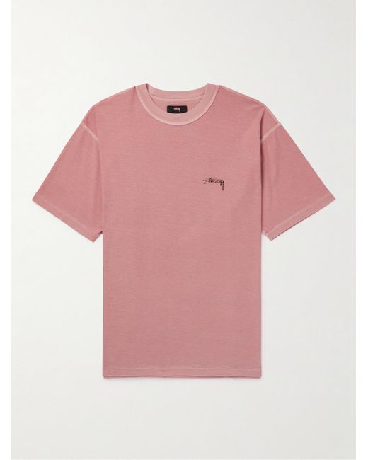 Stussy Pink Logo-print Pigment-dyed Cotton-jersey T-shirt for men