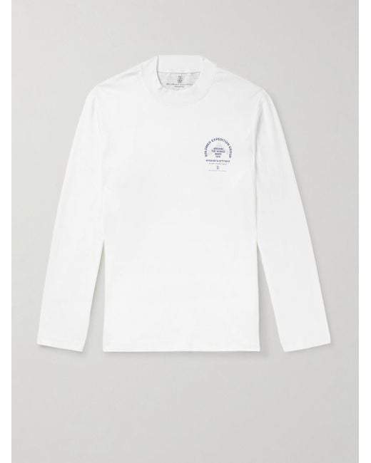 Brunello Cucinelli White Slim-Fit Logo-Print Cotton-Jersey T-Shirt for men