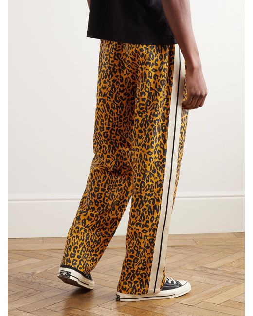 Palm Angels Natural Straight-leg Leopard-print Striped Linen And Cotton-blend Jersey Track Pants for men