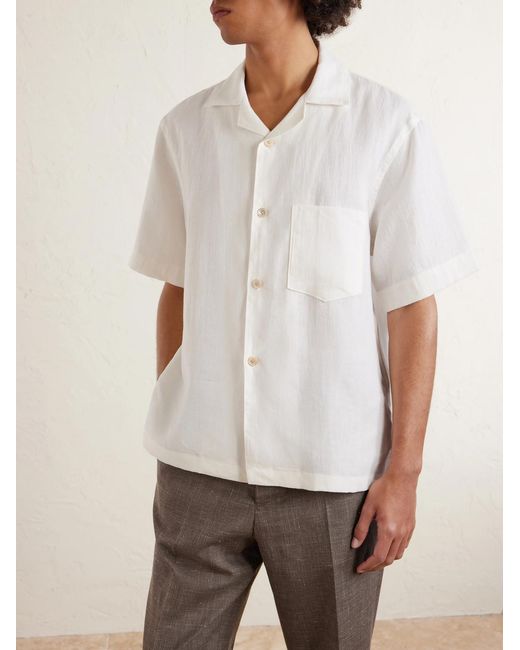 Eleventy White Camp-Collar Linen Shirt for men