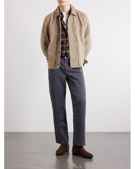 Mr P. Blue Straight-Leg Cotton And Linen-Blend Trousers for men