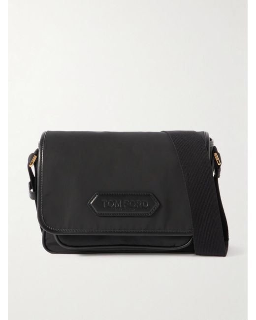 Tom Ford Black Leather-Trimmed Recycled-Nylon Messenger Bag for men