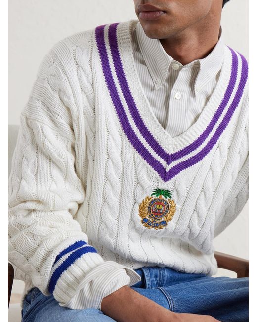 Polo Ralph Lauren White Logo-Embroidered Cotton Sweater for men