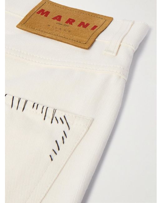 Marni White Straight-leg Logo-embroidered Cotton-drill Trousers for men