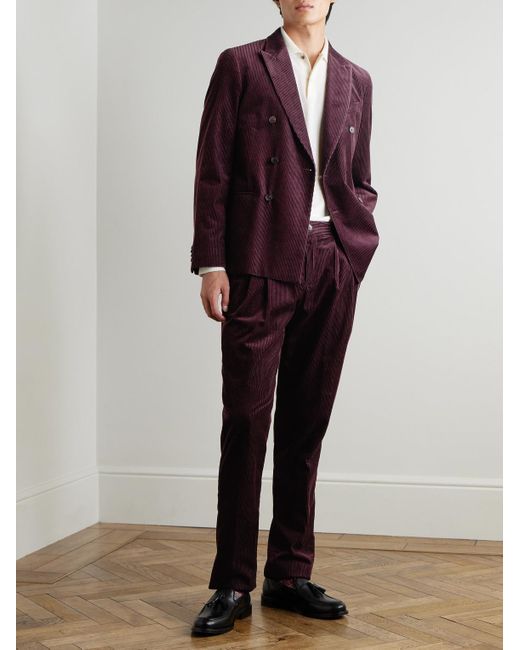 Mr P. Purple Slim-Fit Straight-Leg Cotton And Cashmere-Blend Corduroy Tuxedo Trousers for men