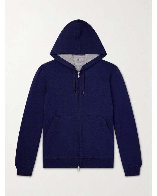 Brunello Cucinelli Blue Cotton-Blend Zip-Up Hoodie for men