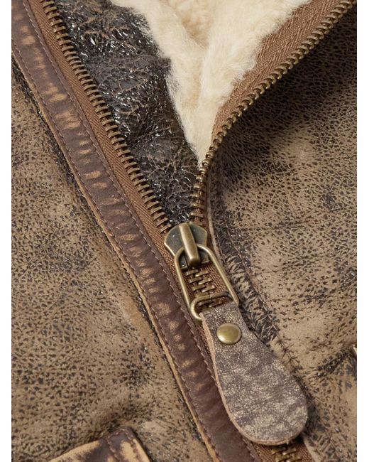 Polo Ralph Lauren Brown Distressed Shearling Bomber Jacket for men
