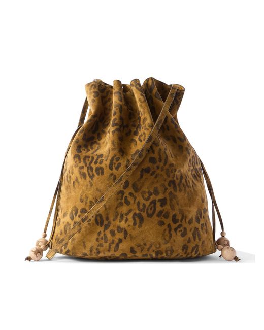 Céline Brown Medium Leopard-Print Suede Bucket Bag for men