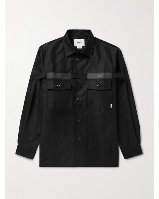 (w)taps Black Webbing-trimmed Logo-embroidered Cotton Overshirt for men