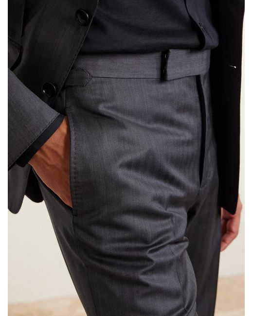 Tom Ford Blue Straight-Leg Herringbone Wool And Silk-Blend Suit Trousers for men